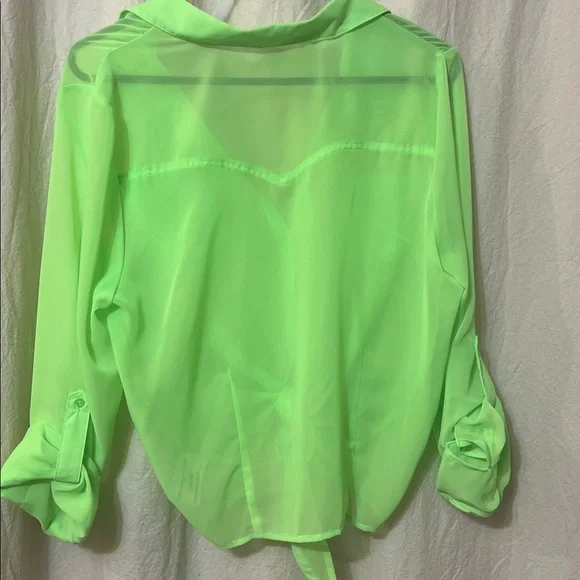 LEI Women's Bright Green Sheer Blouse - Picture 3 of 4